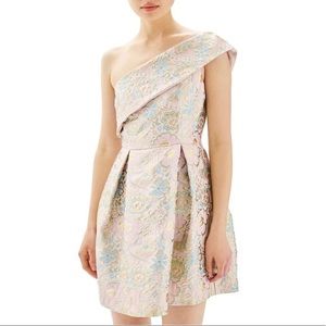 Topshop Pink & Gold Floral Jacquard Dress